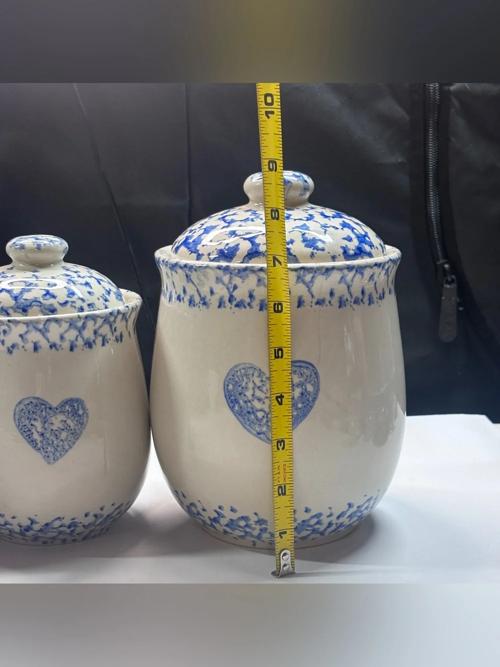 3 VTG Tienshan Folk Craft Cottage Sponge Ware Ceramic Jars Canisters Country